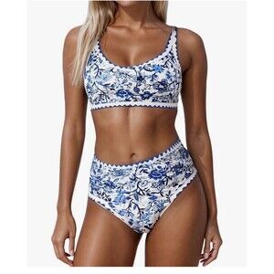 Women High Waisted Bikini Sets Floral Print Color Block Piece Swimsuit READ